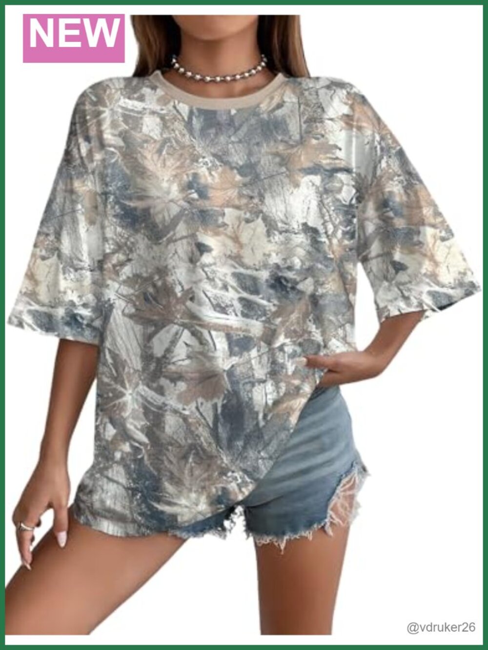 Oversized Camo Graphic Tee Short Sleeve Crew Neck Casual Top
